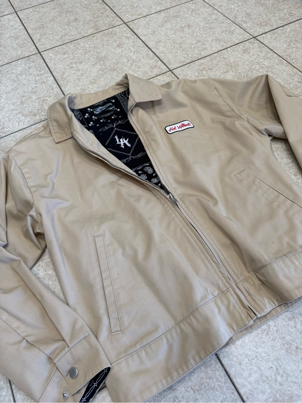 Forever 21 Men's Beige Bomber Jacket with Branded Chest Patch